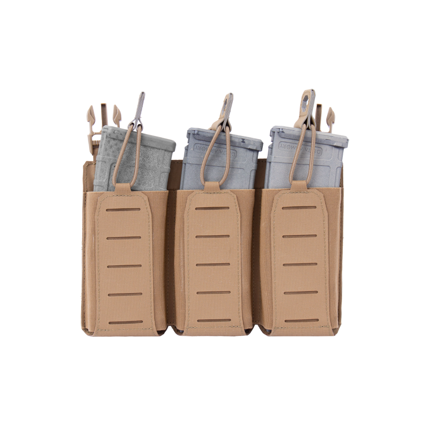 Warrior Laser Cut Detachable Front Panel, Triple Bungee, Low Profile Elastic 5.56 Mag Pouch Coyote Tan
