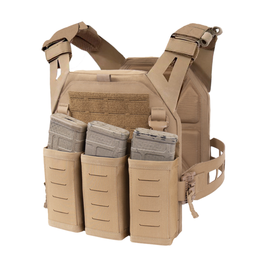 Warrior Laser Cut LPC V3 Low Profile Plate Carrier Base With Slimline Ladder Sides, DFP Triple Snap Mag Pouch & 5.56 Triple Inserts