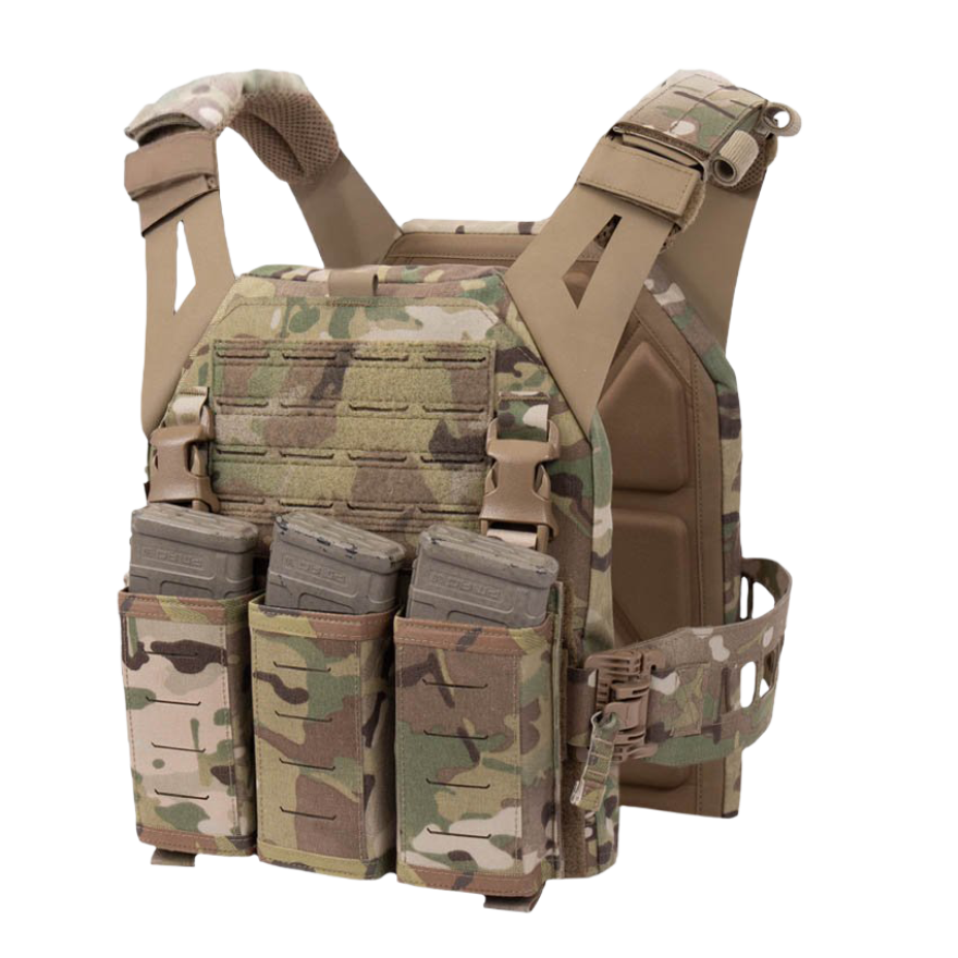 Warrior Laser Cut LPC V3 Low Profile Plate Carrier Base With Slimline Ladder Sides, DFP Triple Snap Mag Pouch & 5.56 Triple Inserts