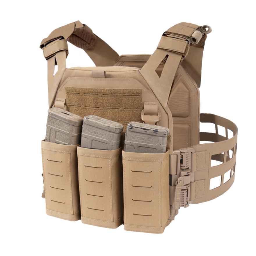 Warrior Laser Cut LPC V2 Low Profile Plate Carrier with Ladder Sides and DFP Triple Snap Mag Pouch & 5.56 Triple Inserts
