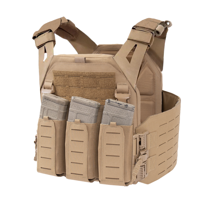 Warrior Laser Cut LPC V1 Low Profile Plate Carrier with Solid Sides, DFP Triple Bungee Low Profile Elastic G2 5.56 Mag Pouch