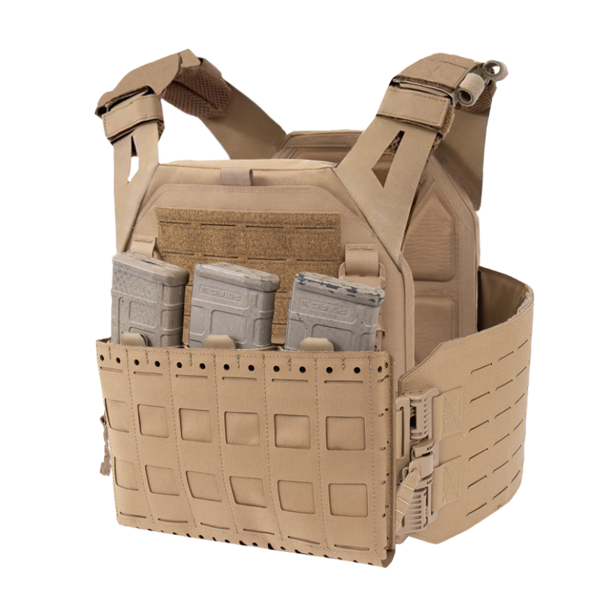 Warrior Laser Cut LPC V1 Low Profile Plate Carrier with Solid Sides, Kangaroo Pouch & 5.56 Triple Inserts