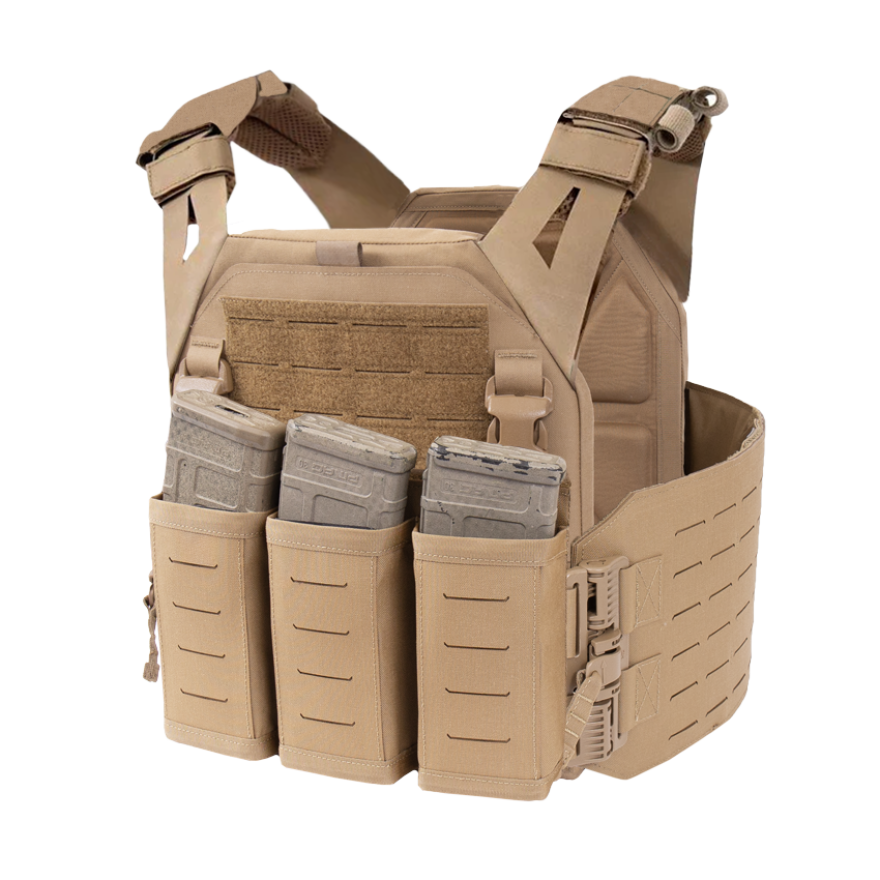 Warrior Laser Cut LPC V1 Low Profile Plate Carrier with Solid Sides, DFP Triple Snap Mag Pouch & 5.56 Triple Inserts