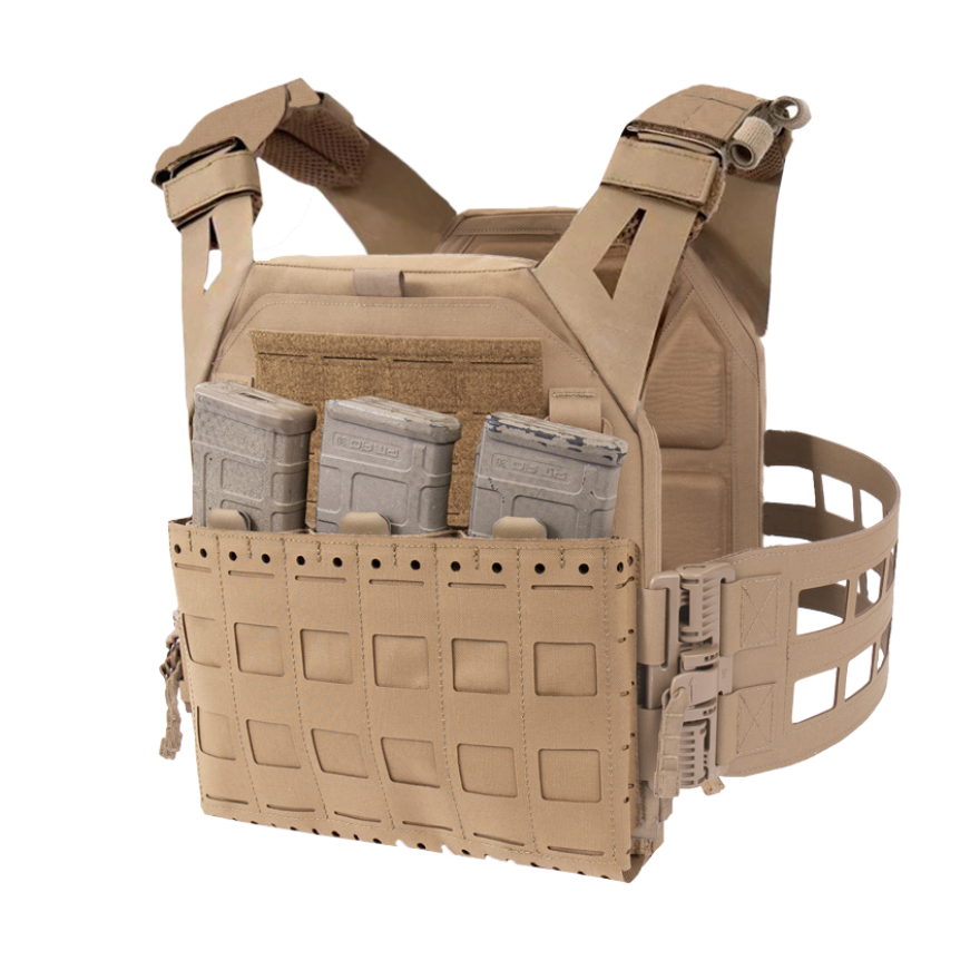 Warrior Laser Cut LPC V2 Low Profile Plate Carrier with Ladder Sides and DFP Kangaroo Pouch with Triple 5.56 Inserts