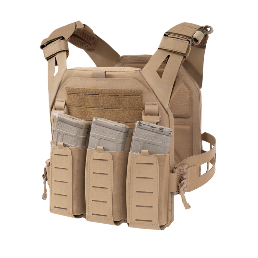 Warrior Laser Cut LPC V3 Low Profile Plate Carrier Base With Slimline Ladder Sides, DFP Triple Bungee Low Profile Elastic G2 5.56 Mag Pouch