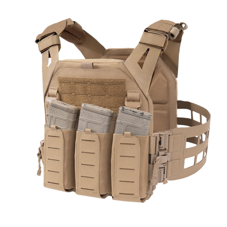 Warrior Laser Cut LPC V2 Low Profile Plate Carrier with Ladder Sides and 5.56 Triple Bungee Low Profile Elastic G2 Magazine Pouch