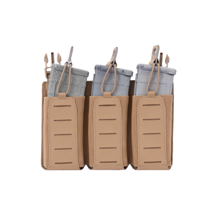 Warrior Laser Cut Detachable Front Panel, Triple Bungee, Low Profile Elastic 5.56 Mag Pouch Coyote Tan