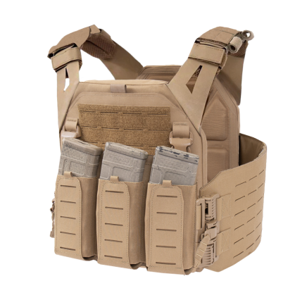 Warrior Laser Cut LPC V1 Low Profile Plate Carrier with Solid Sides, DFP Triple Bungee Low Profile Elastic G2 5.56 Mag Pouch