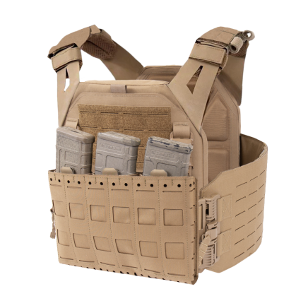 Warrior Laser Cut LPC V1 Low Profile Plate Carrier with Solid Sides, Kangaroo Pouch & 5.56 Triple Inserts