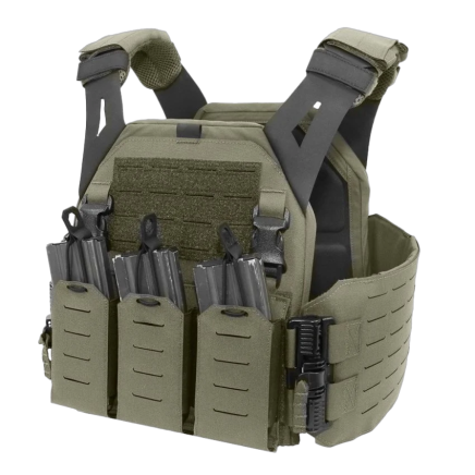 Warrior Laser Cut LPC V1 Low Profile Plate Carrier with Solid Sides and 5.56 Triple Bungee Magazine Pouch