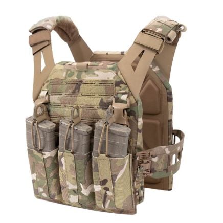 Warrior Laser Cut LPC V3 Low Profile Plate Carrier Base With Slimline Ladder Sides, DFP Triple Bungee Low Profile Elastic 5.56 Mag Pouch