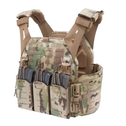 Warrior Laser Cut LPC V1 Low Profile Plate Carrier with Solid Sides and 5.56 Triple Bungee Magazine Pouch
