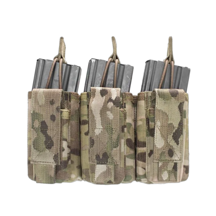 Warrior Triple Open 5.56mm Mag/Bungee Retention with 3 Pistol Mag Pouches MultiCam