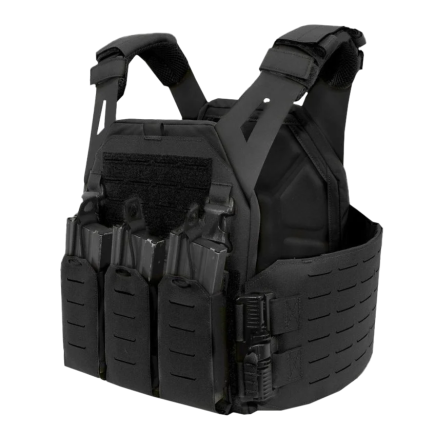 Warrior Laser Cut LPC V1 Low Profile Plate Carrier with Solid Sides and 5.56 Triple Bungee Magazine Pouch