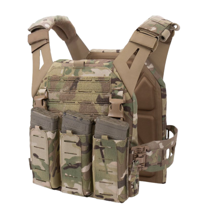 Warrior Laser Cut LPC V3 Low Profile Plate Carrier Base With Slimline Ladder Sides, DFP Triple Bungee Low Profile Elastic G2 5.56 Mag Pouch
