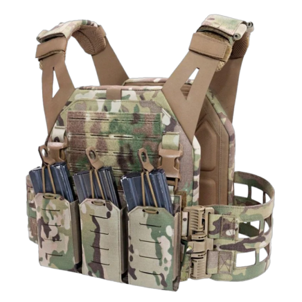 Warrior Laser Cut LPC V2 Low Profile Plate Carrier with Ladder Sides and 5.56 Triple Bungee Magazine Pouch